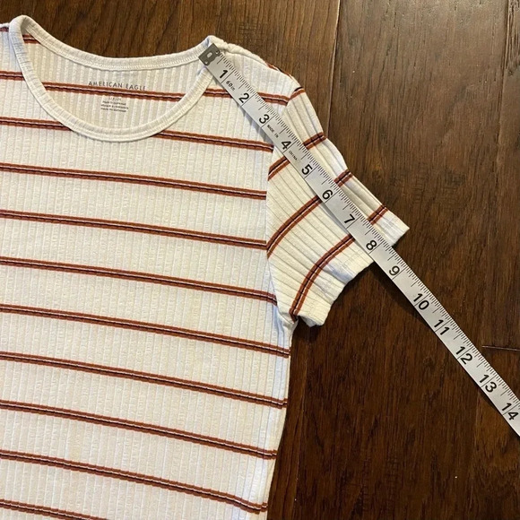 American Eagle Striped Rib Knit Lettuce Hem Crop Baby Tee Boho - Picture 6 of 8